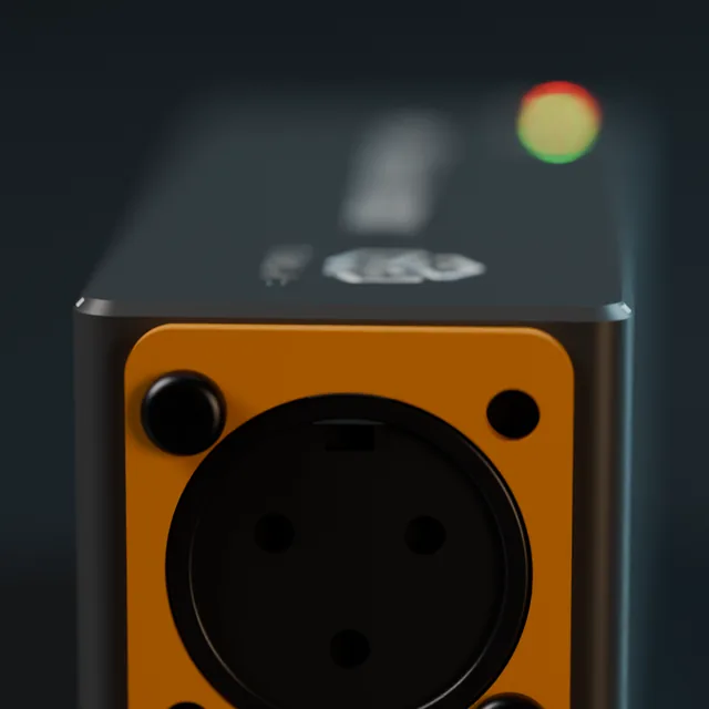 The DMX output end of WireLink DMX: a 3-pin XLR socket on an orange faceplate